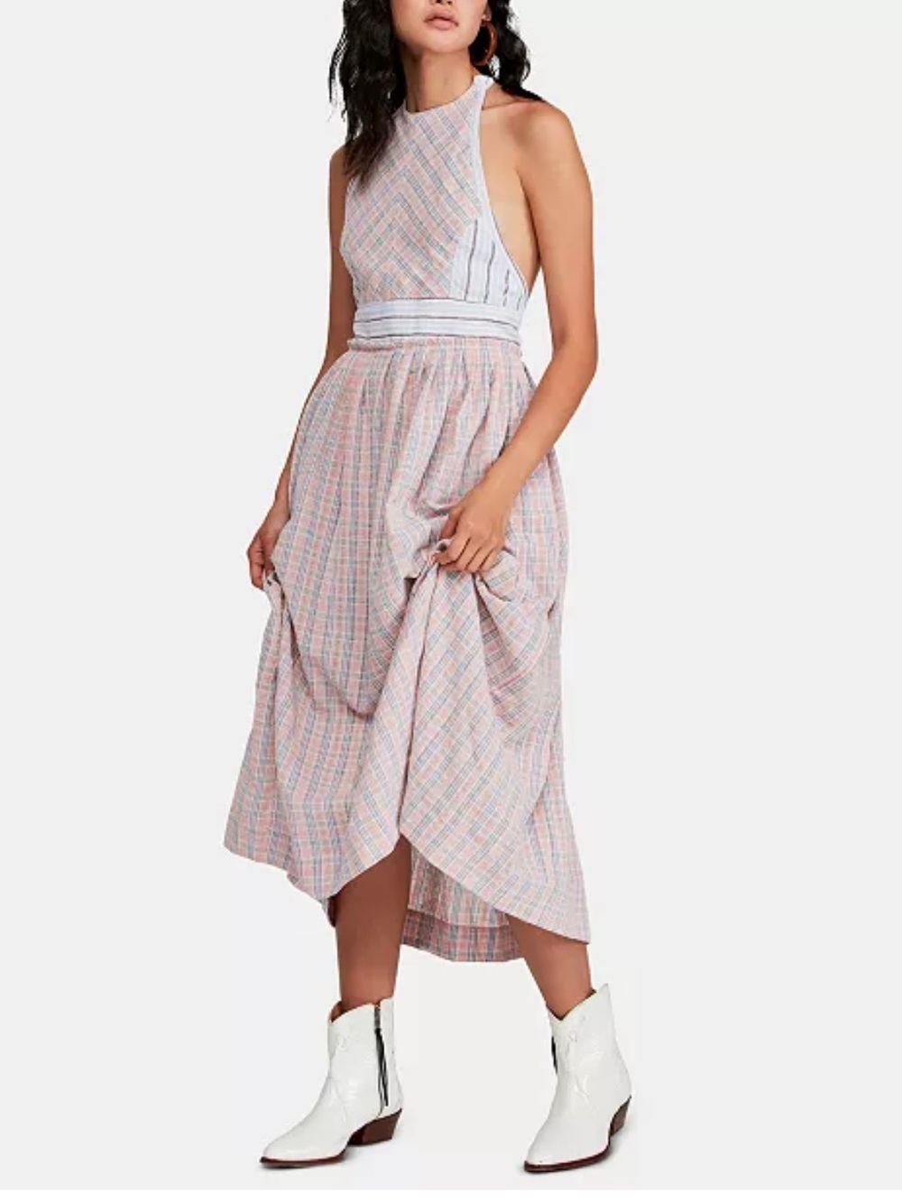 FREE PEOPLE Color Theory Pretty in Pink Plaid  Midi Dress NWT sz S